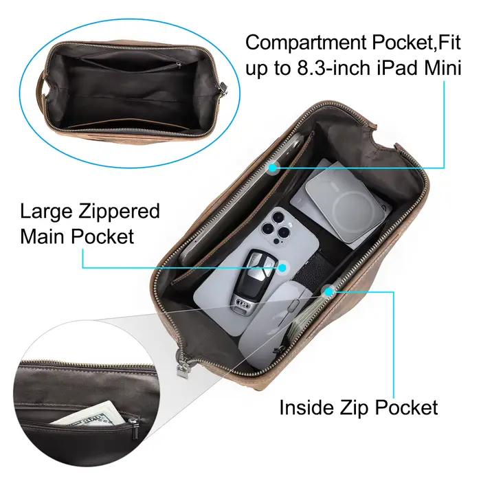 Trousse de toilette en cuir véritable pour hommes et femmes, sac à cosmétiques, trousse de toilette