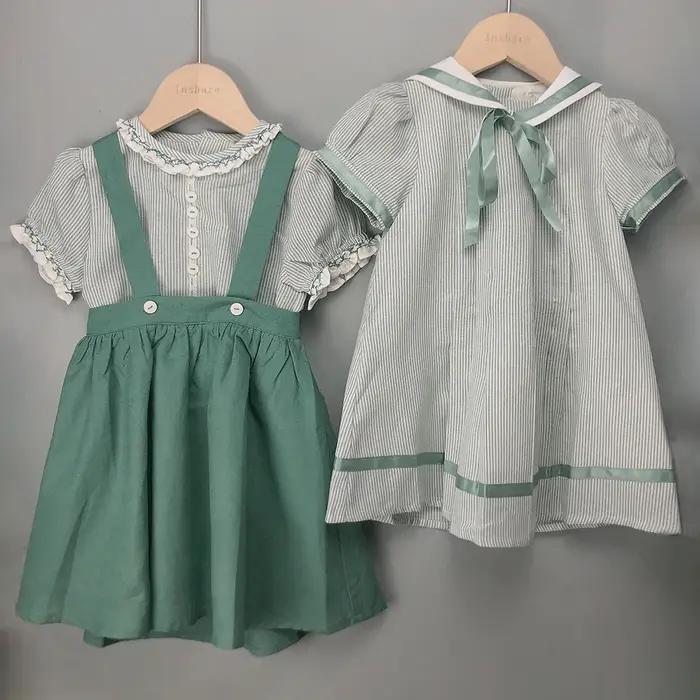 Boutique de vêtements pour enfants, tenue à rayures pour garçons et filles, ensemble en coton et lin