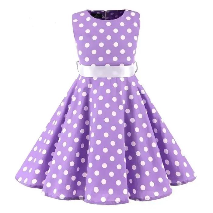 Robe trapèze Vintage à pois pour enfants des années 1950, robe mi-longue à fleurs, en coton, robe d'