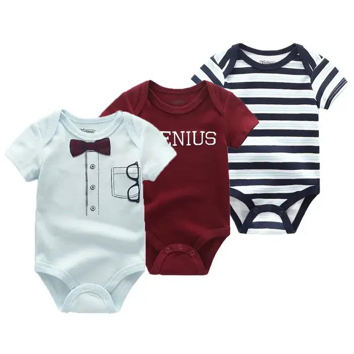 Kiddiezoom Lot de 3 Bodys Bébé Unisexe à Manches Courtes en Coton Doux 100% avec Motifs de Dessins A