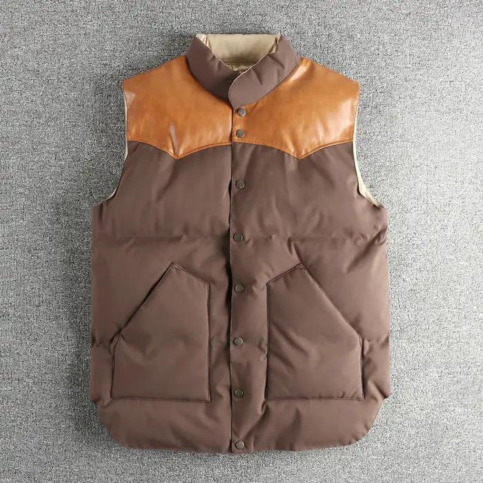 Gilet sans manches en laine de soie pour hommes, gilet épissé en PU, haut léger et chaud, tendance r