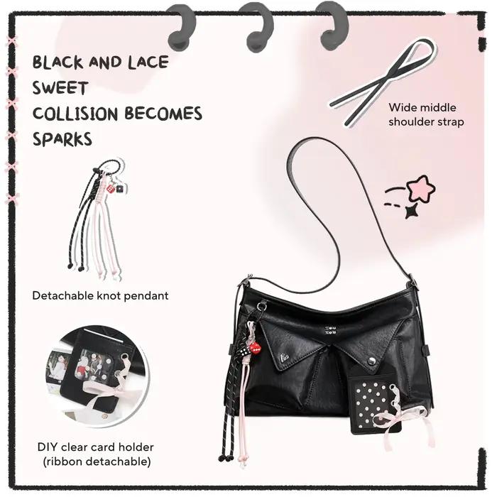 Sac à bandoulière toutou en cuir PU, tendance y2k, sac fourre-tout en dentelle Sweet Cool, sac Ita a