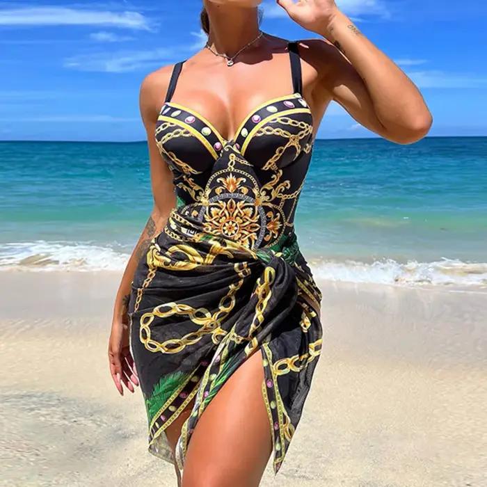 Maillots de bain une pièce sexy à imprimé estival, maillots de bain fermés pour femmes, push-up, vêt