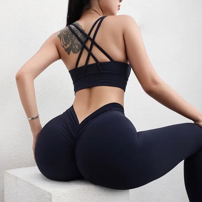 Leggings Yoga Femme Nylon Sexy - Pantalon Sport Taille V Élastique Serré
