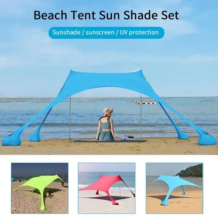 Auvent de plage familial ultraléger 2.1x1.6m - Tente pare-soleil portable UPF50+UV avec sac de sable