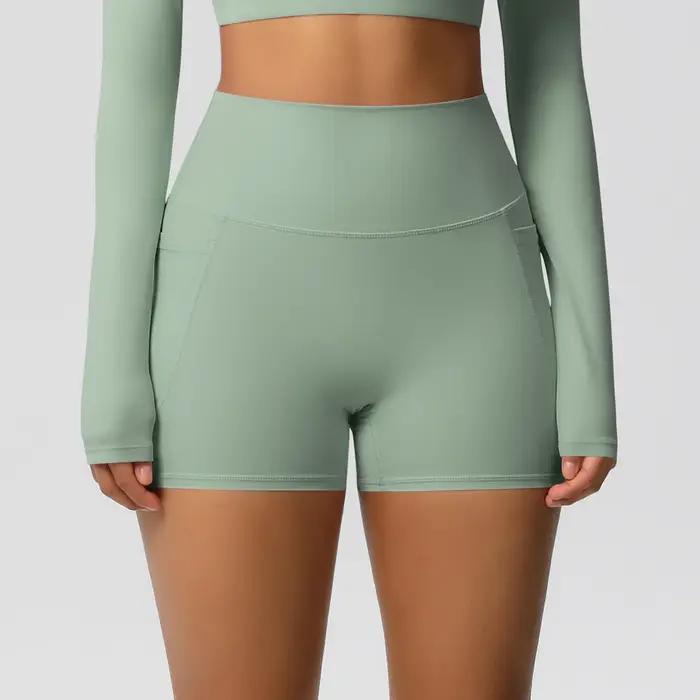Short de Yoga en Nylon de couleur unie pour femmes, short de levage du ventre, cyclisme en plein air