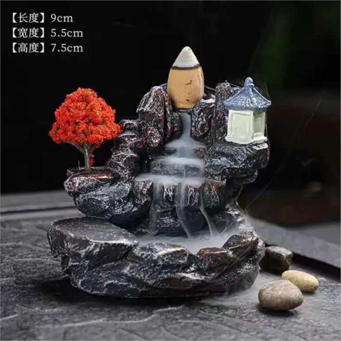Brûleur d'encens montagnes rivière cascade parfum cheminée reflux arôme fumée Zen encensoir décorati