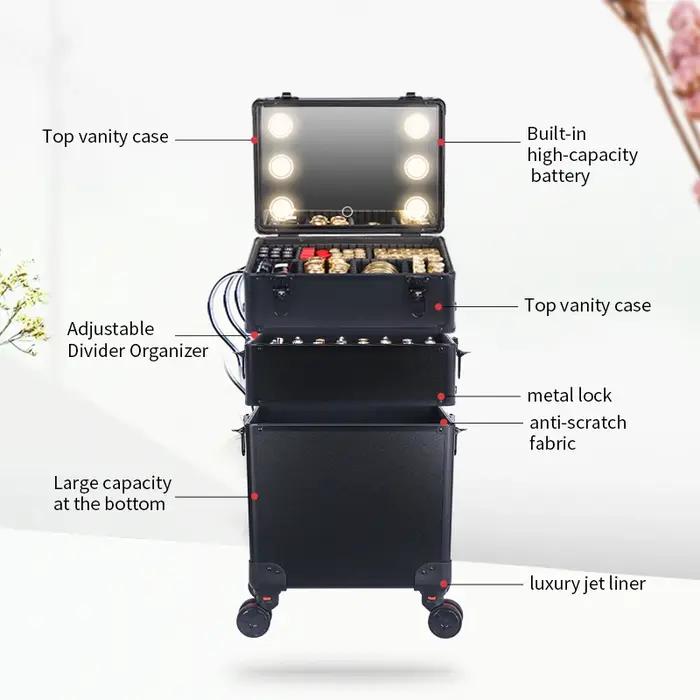 Organisateur de maquillage avec lumières LED mrirror-grand chariot à cosmétiques, trousse de salon e