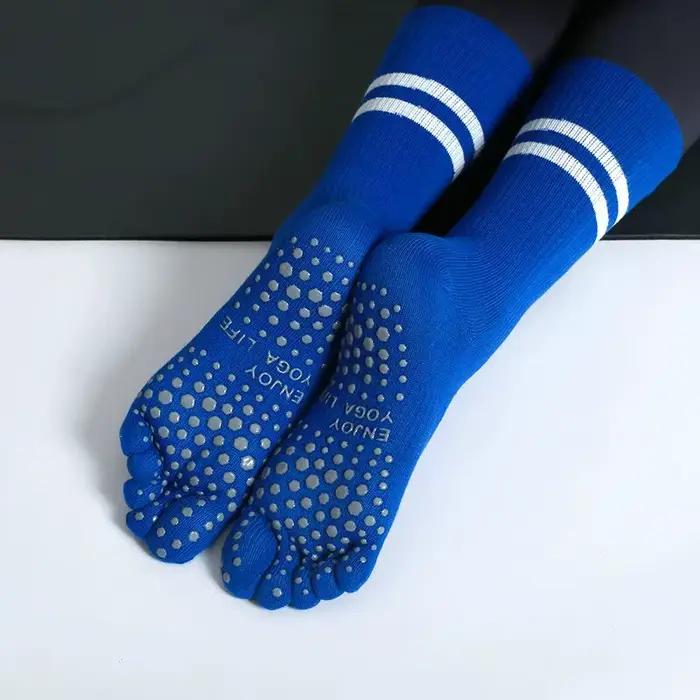 Chaussettes de Yoga respirantes pour femmes, mi-tube, antidérapantes, cinq doigts, Pilates, sport, c
