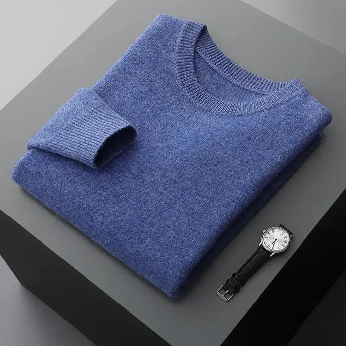 Pull en laine pour hommes, col rond, ample, couleur unie, chemise à bascule épaisse, nouvelle collec