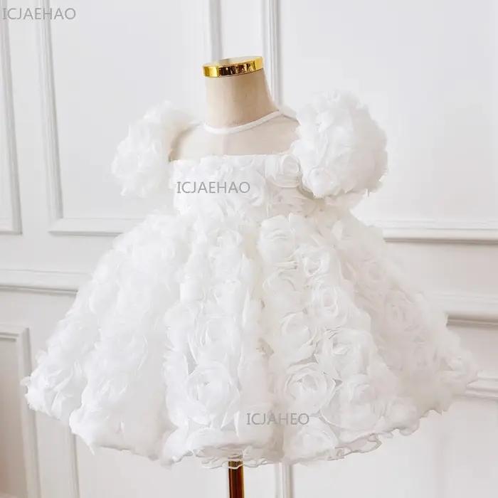 Robe de cérémonie blanche pour enfants 2026, tenue de fête à manches courtes bouffantes, robe de pri
