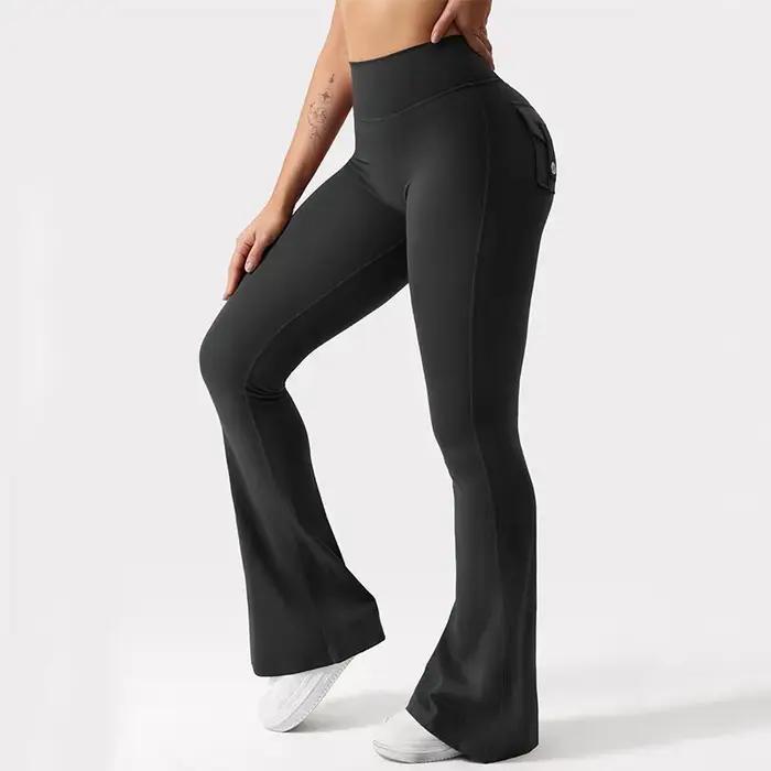 Leggings de yoga femme jambes larges extensibles 2024 - Compression poches sensation nue fitness travail