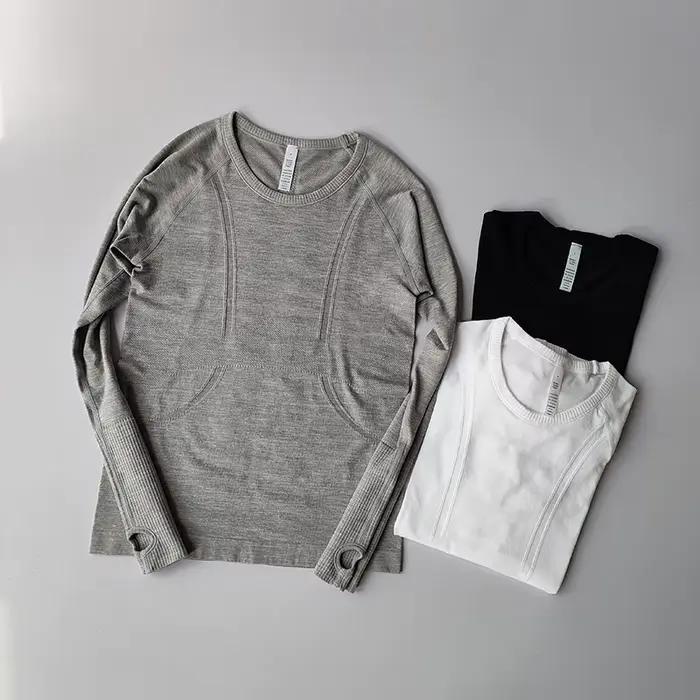 Haut de yoga pour femmes col rond sans couture t shirt de gym adapté aux sports d hiver fitness running yoga activité physique