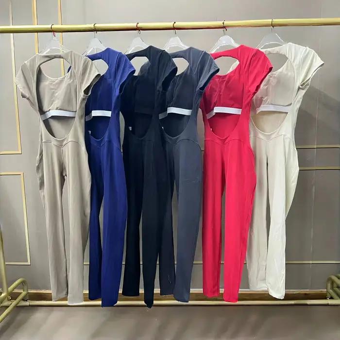 Combinaison de Yoga une pièce pour femmes, manches courtes, dos ouvert, Slim Fit, tenue de sport, co
