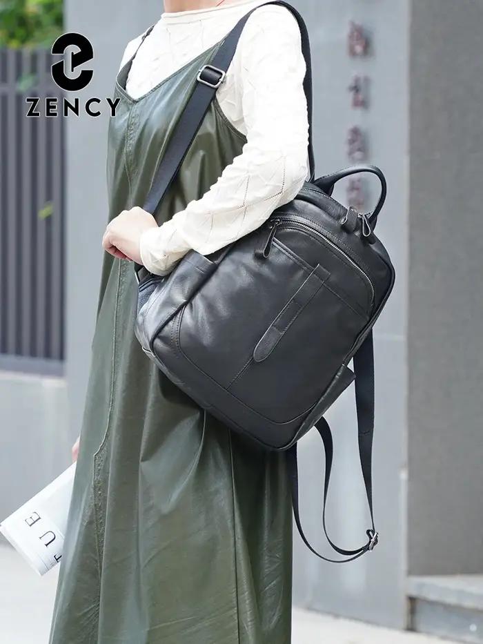 Zency – sac à dos en cuir véritable 100% pour femmes, grande capacité, pour les déplacements, les vo