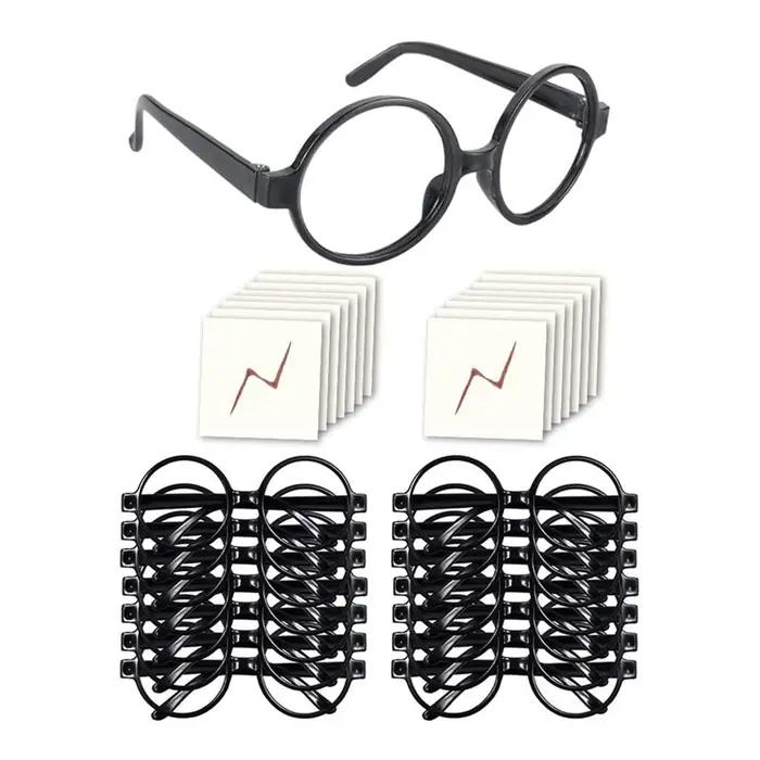 Lunettes de Magicien avec Cadre Rond, Sans Lentilles et Tatouages pour Enfants, Halloween, ixCostumé