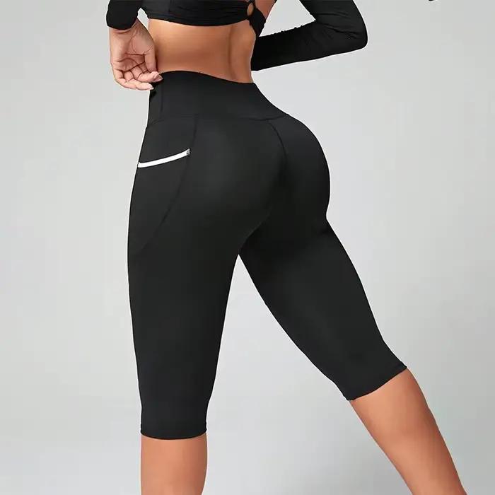 Pantalons de yoga taille haute Leggings capri avec poches pour femmes Leggings capri d'entraînement