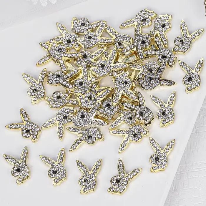 Breloques de luxe pour ongles, alliage d'or, lapin, paillettes, diamant, strass, cristal, pour brico