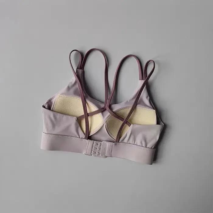 Soutien-gorge de sport une pièce à double bretelles croisées dans le dos, color block, séchage rapid