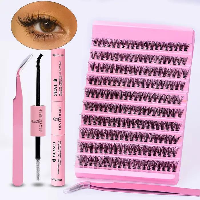Kit d'extension de cils à faire soi-même, 200 pièces, grappe de cils individuelle, boucles D, mélang