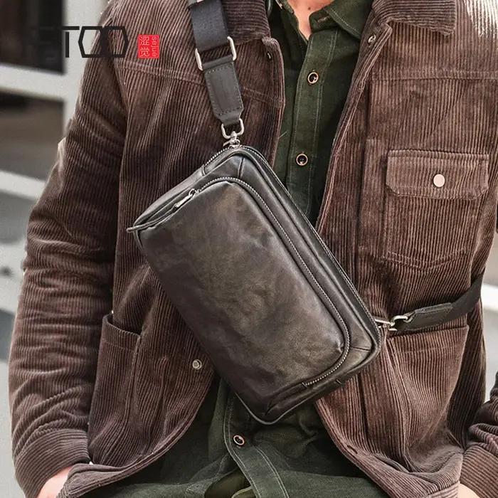 Gland TOO-Sac à bandoulière en cuir tanné végétal pour homme, sac de poitrine multifonctionnel, sac