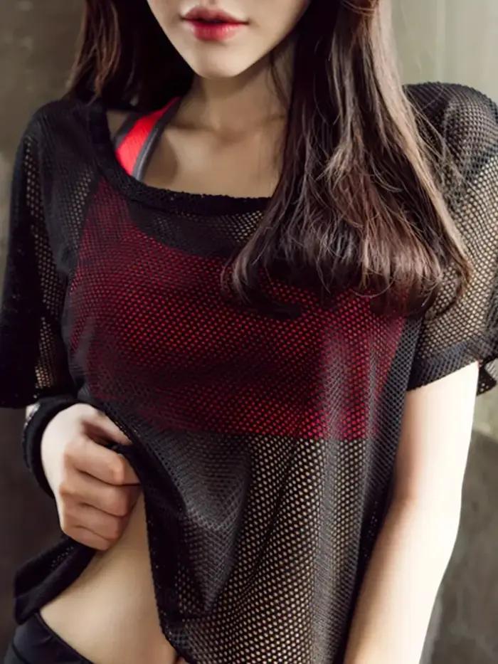 T-shirt de sport ample à manches courtes pour femmes, T-shirt de course ajouré, vêtements de Yoga en