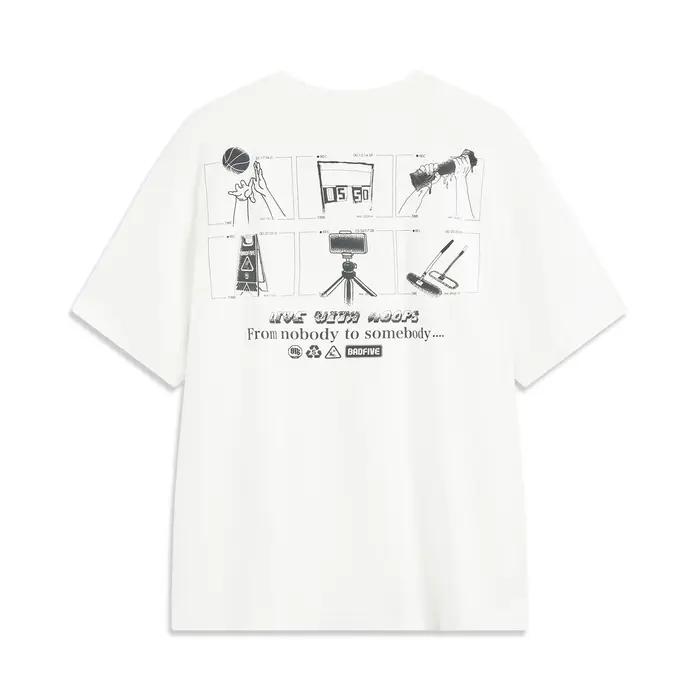 Li-Ning T-shirt BADFIVE pour hommes, 100% coton, coupe ample, confortable, décontracté, à manches co