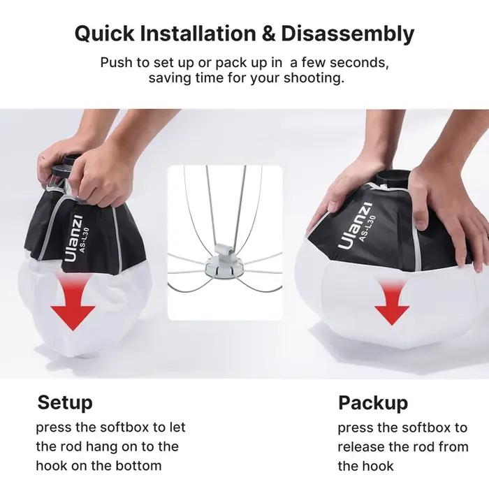 Ulanzi AS-L30 30 cm lanterne Softbox avec Mini Bowens Mount dégagement rapide boule diffuseur modifi
