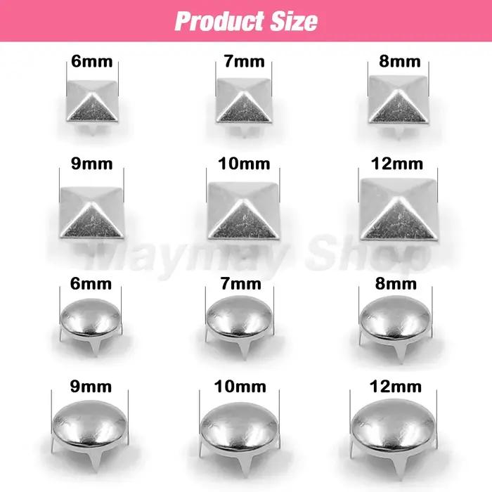 100 pièces 6-12mm métal 4 griffes Rivets carré/rond pointes goujons pyramide Rivets pour vêtements c