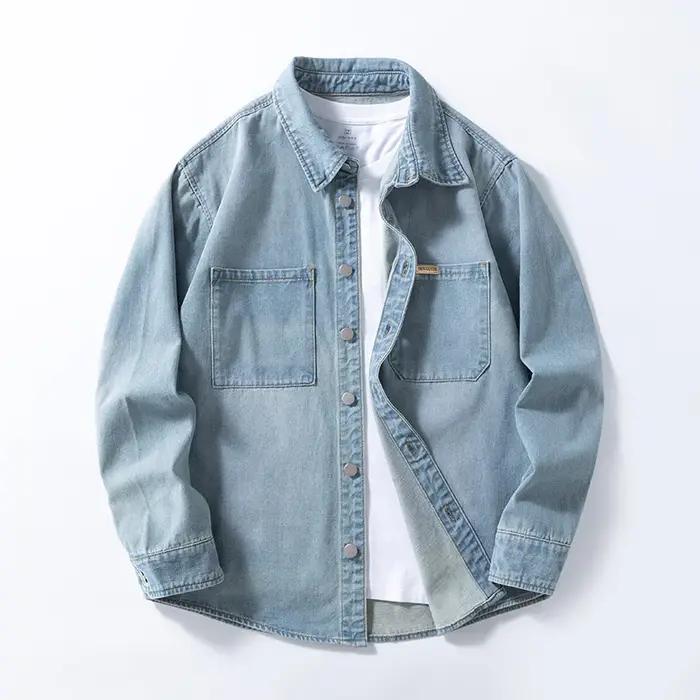Chemise ample en denim fin et non extensible pour hommes, style américain, polyvalente, Vintage