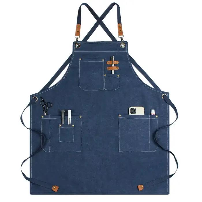 Tablier de chef en cuir et toile pour homme, durable, bon marché, pour restaurant, barbier, serveuse