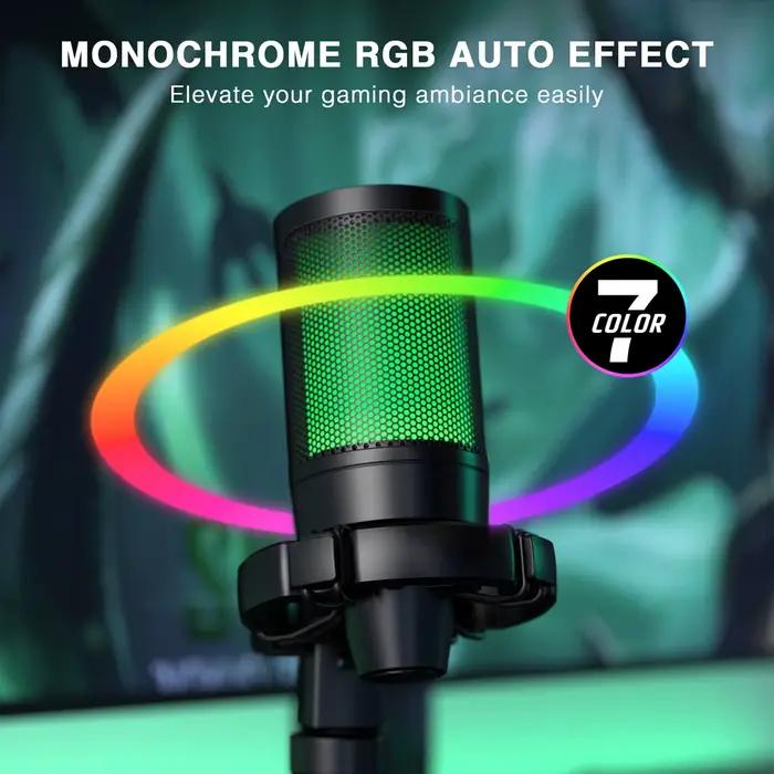 AmpliGame par FIFINE RGB USB Microphone de jeu avec sourdine tactile, micro à condensateur avec trép