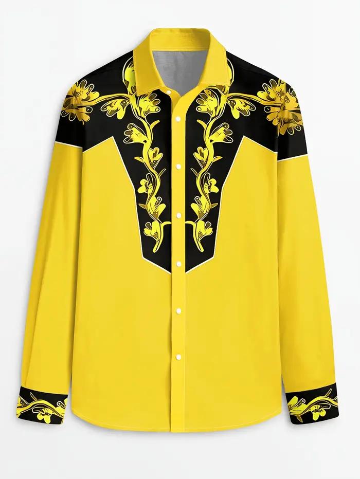 2025 Chemise à manches longues à imprimé floral pour hommes Décontracté Slim Fit Streetwear Chemise