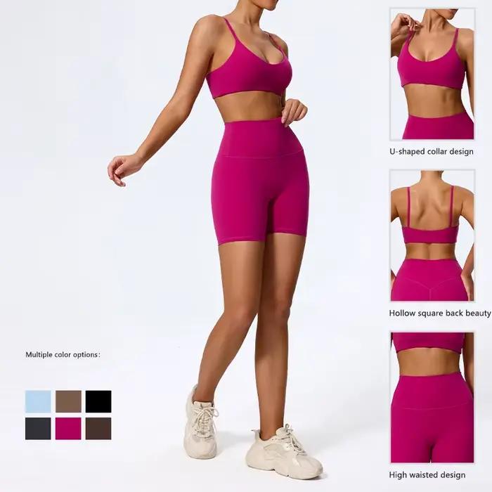 Hearuisavy Ensemble 2 pièces d'été ultra-doux pour femme : Short de sport respirant et Brassière de