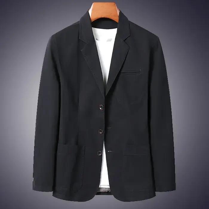 Blazer 100% Coton Tendance Business Uni Coupe Slim Décontracté Travail Coton Style Coréen pour Homme