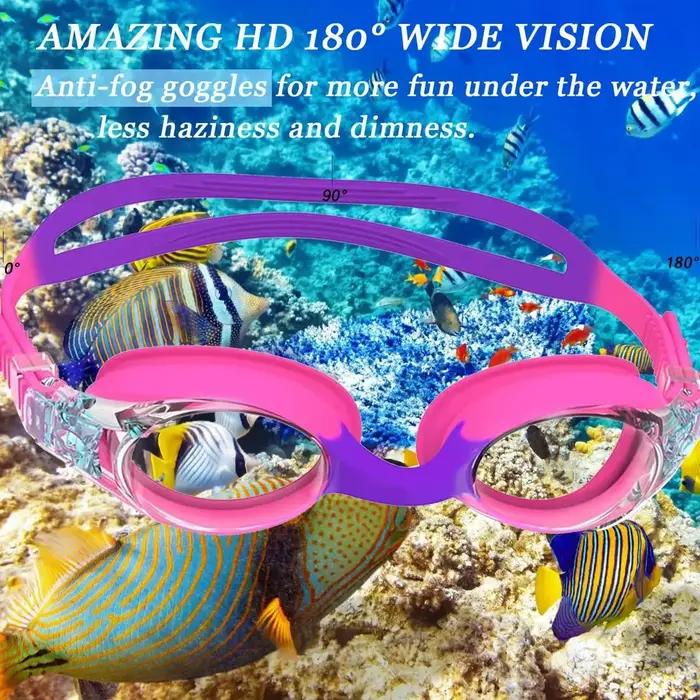 Lunettes de natation pour enfants de 3 à 14 ans, Anti-buée, Protection UV 100%, Vision claire, pas d