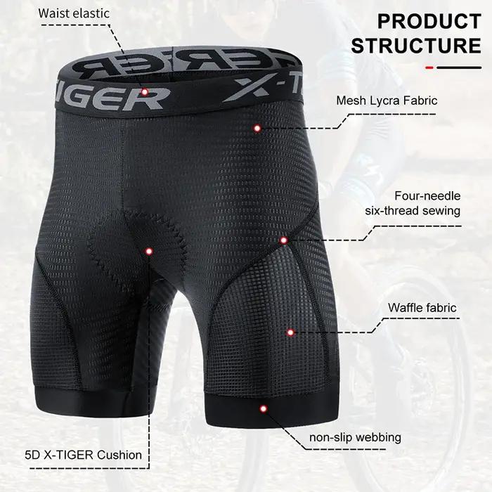 X-TIGER sous-vêtements de cyclisme 5D Gel Pad respirant antidérapant hommes vélo Shorts antichoc vél