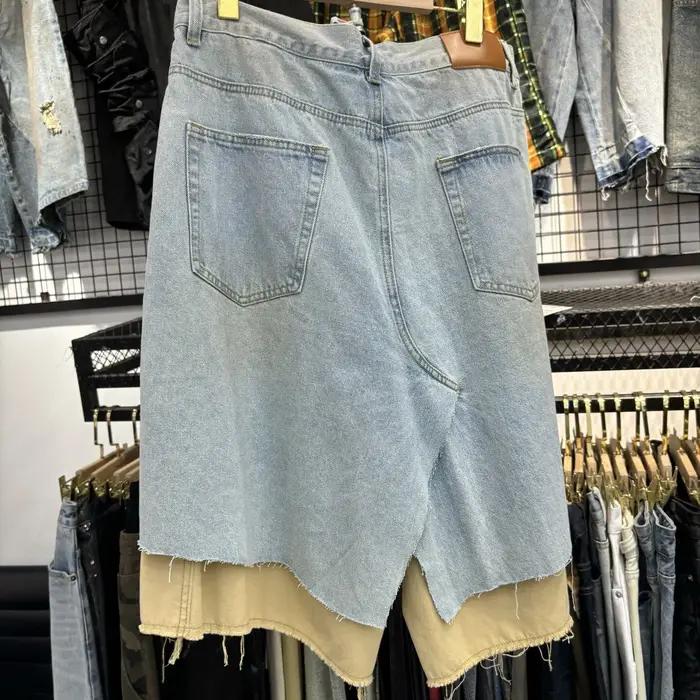 MIJKO – faux short surdimensionné en Denim deux pièces pour hommes et femmes, sept pouces, avec trou