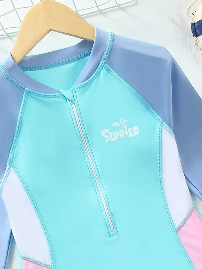 Maillot de bain une pièce pour filles, nouvelle collection 2026, manches longues, couleur unie, comb