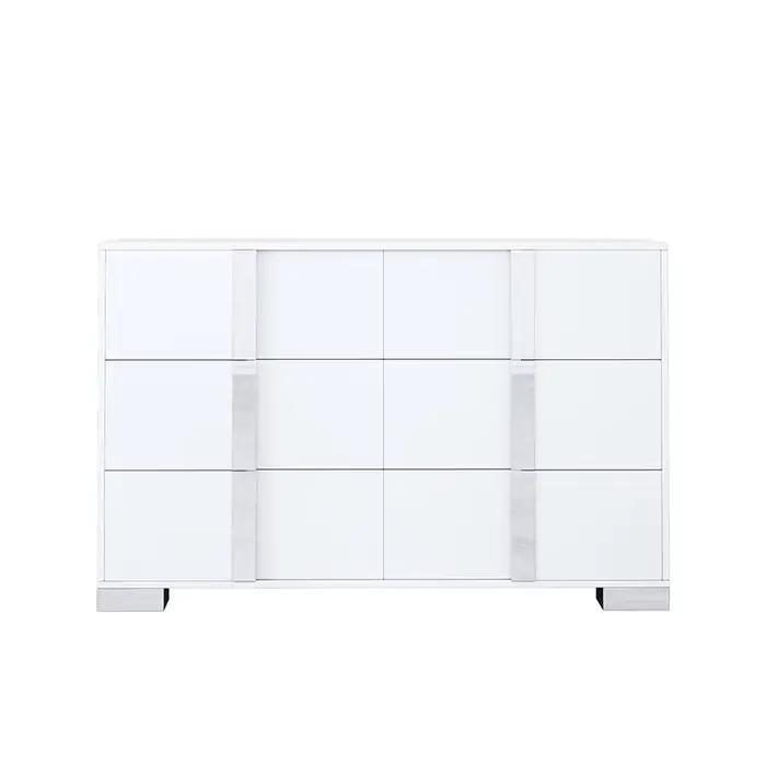 Commode moderne élégante avec poignée en métal, armoire de rangement en miroir avec 6 portes latéral