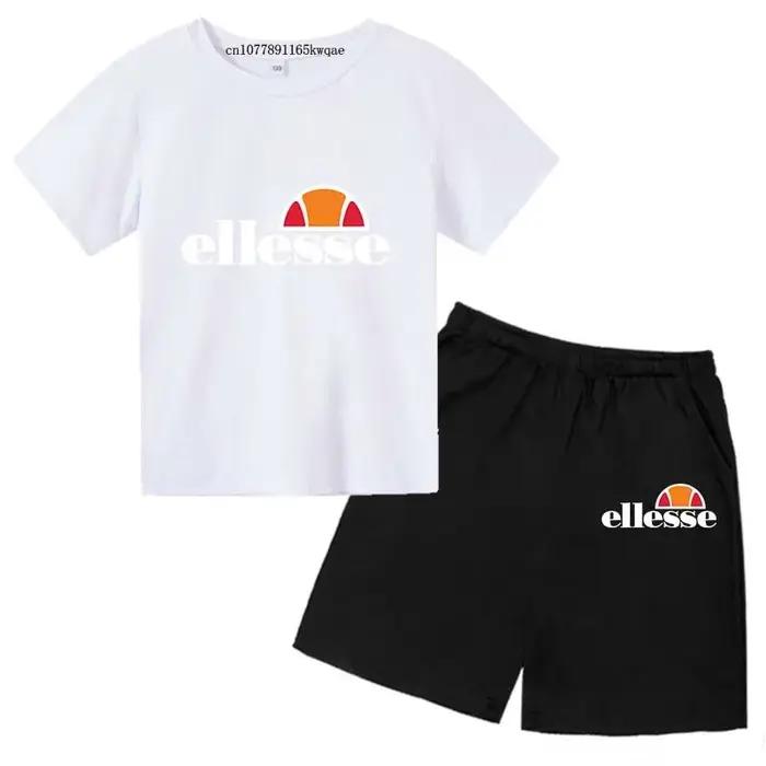 Enfants été loisirs lettre 2 pièces col rond manches courtes T-shirts + pantalons costumes 3-13 ans