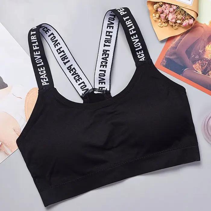Soutien-gorge de sport sans couture pour femme, avec larges bretelles à lettres, confortable pour le