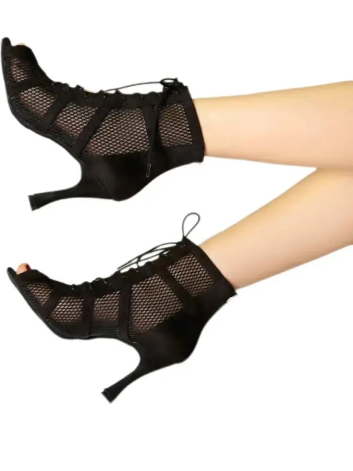 Bottines de danse à fermeture éclair pour femmes, chaussures de danse en cuir suédé noir pour Salsa