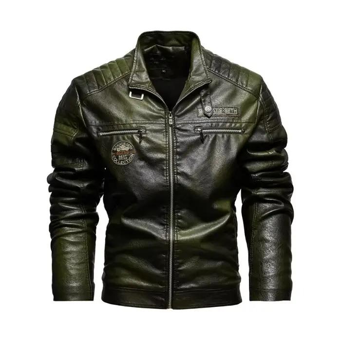 Veste en cuir pour homme, style motard punk, imprimé lettres, col montant, coupe slim, coupe-vent, m