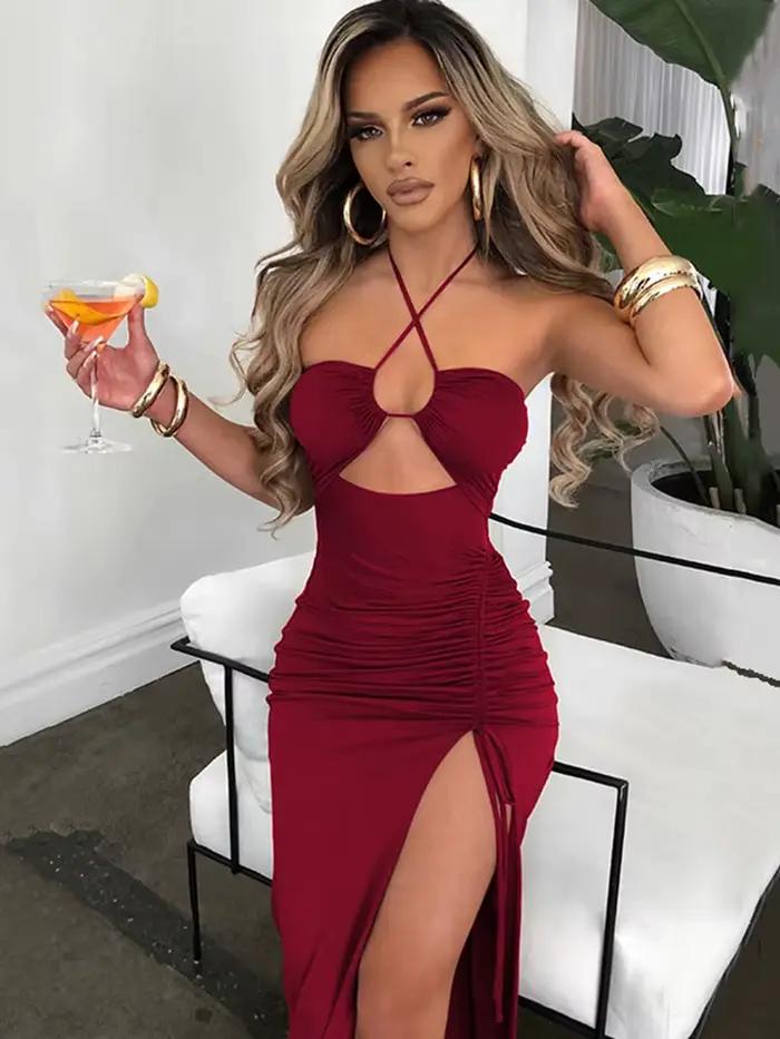Sans manches Sexy femme Midi dos nu robes mince boîte de nuit fête femmes robe moulante robes Elegan
