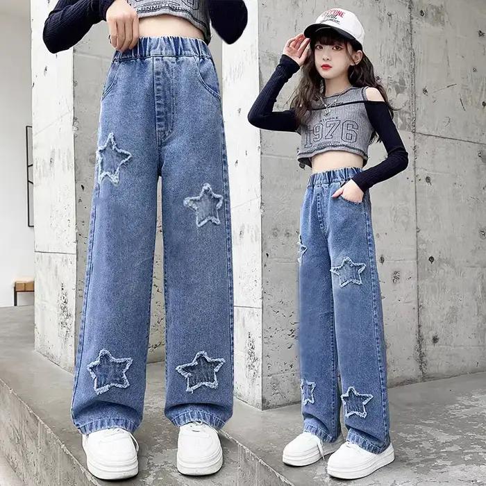 Pantalon en jean à jambes larges pour filles, Style d'automne, pantalon à jambes droites, coupe ampl