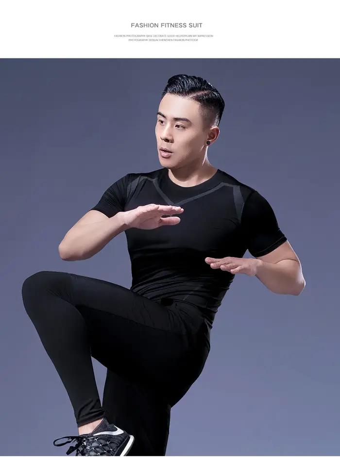 T-shirt compression homme manches courtes - Haut sport respirant pour musculation et course d'été