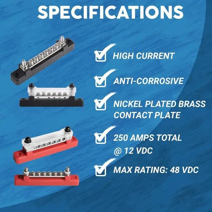 Barre omnibus M6 12V, bloc de Distribution d'énergie 1/4 pouces, bornier électrique 150A, barre omni