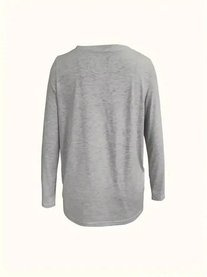 Tshirt Uni Col en V pour Femmes Grandes Tailles Mode Simple Manches Longues Activités Physiques Occasions Spéciales