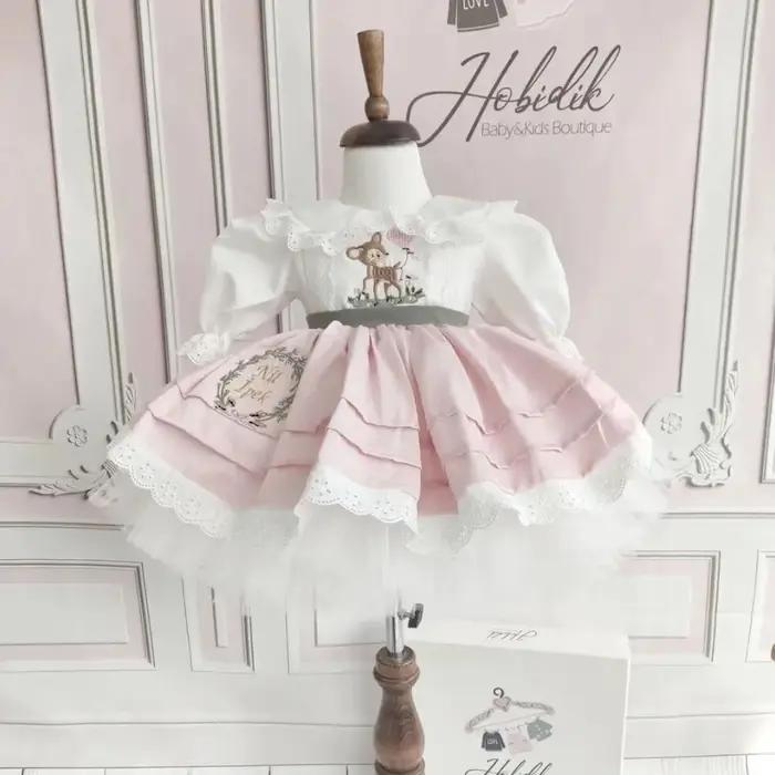 Bébé fille été rose cerf broderie turc Vintage Lolita princesse robe de bal robe pour anniversaire v